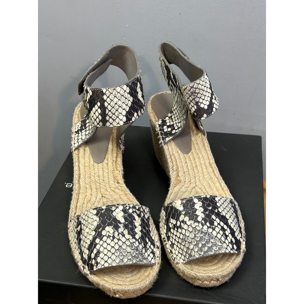 Vince Sophie Wedge Sandals Women 10 Black White Snakeskin Espadrille